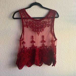 Dark red lace lingerie shirt (see through!)
